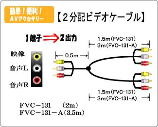 FVC-131シリーズ｜2分配ビデオケーブル　ピンプラグ×3　⇔　ピンプラグ6　｜フジパーツ